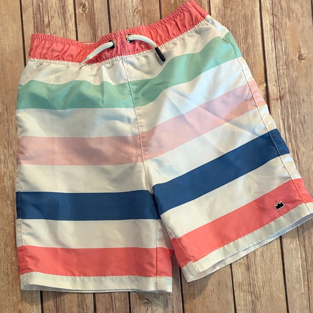 Kids Striped Swim Shorts - Coral, Blue & Mint